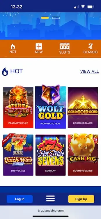 Zula Casino hot games screen
